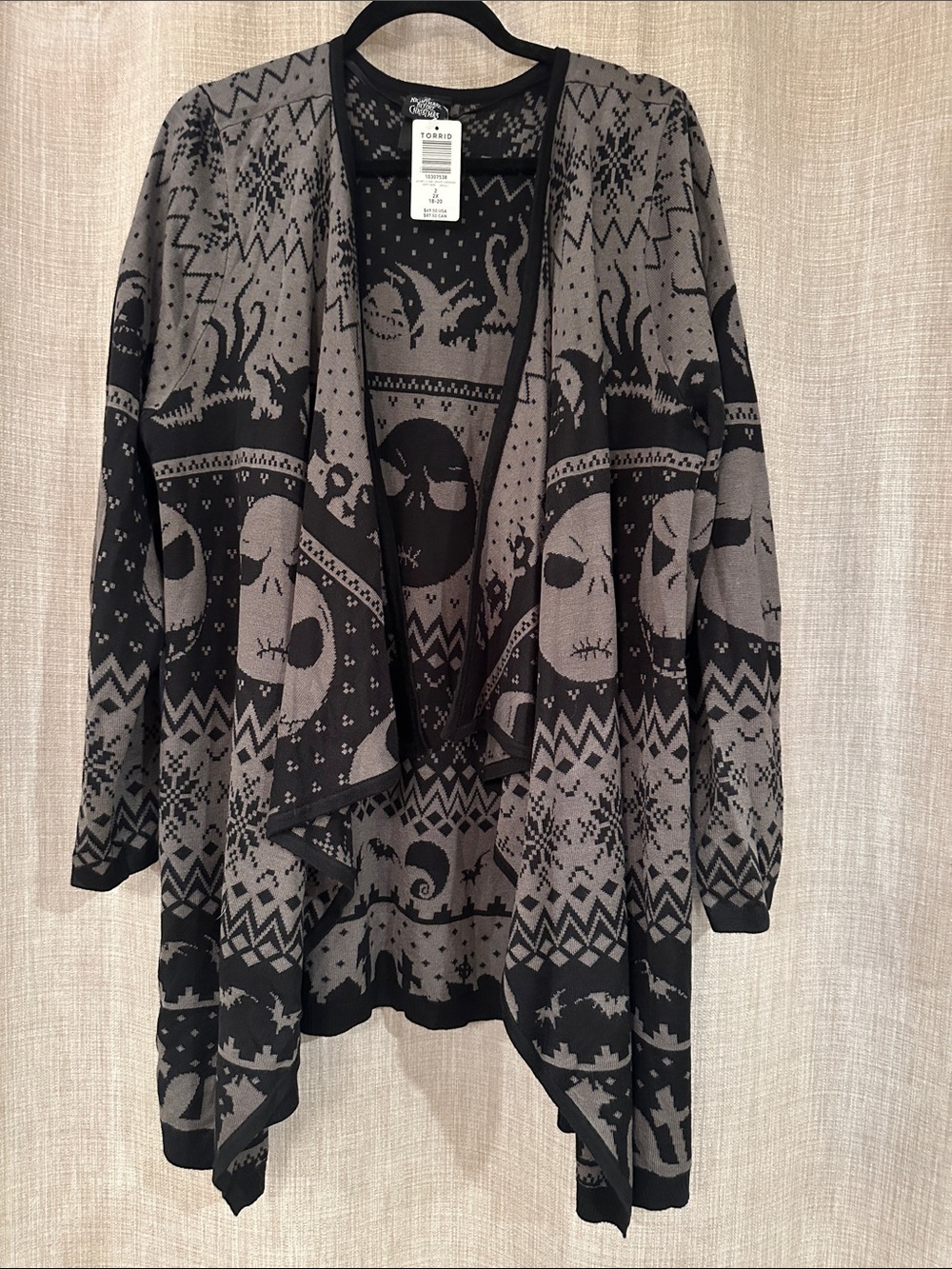 Torrid Nightmare Before Christmas Open-Front Cardigan Sweater - Black & Gray